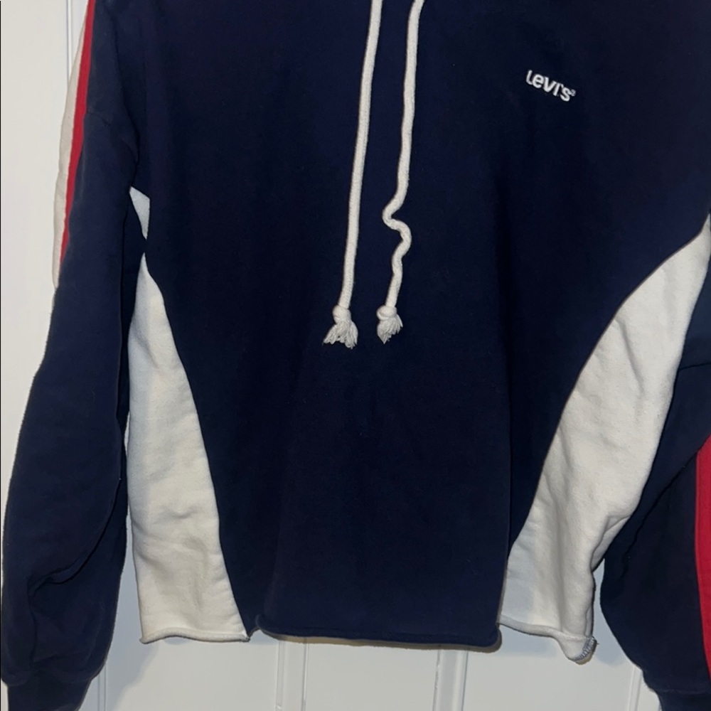 Levi's Sz XL women’s  Navy and White Hoodie  Pit to pit 22"  B39 - Picture 6 of 12